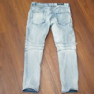 Balmain Paris Blue Skinny Biker Jeans with Distressed Mens 36 Waist, 32 Length